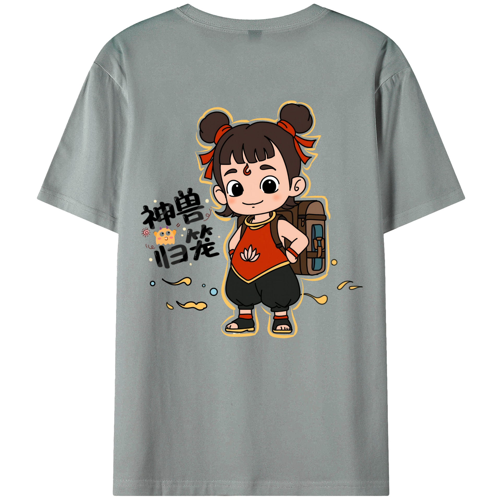 （画像用） Ne Zha 2 ナタ 魔童の大暴れ 綿100％ メンズ半袖Tシャツ（バックプリント） 通気性